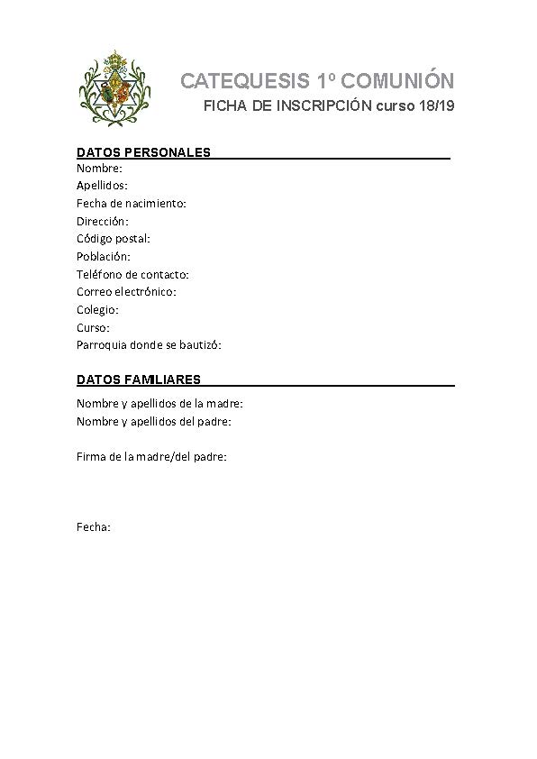 Inscripcion CATEQUESIS COMUNION