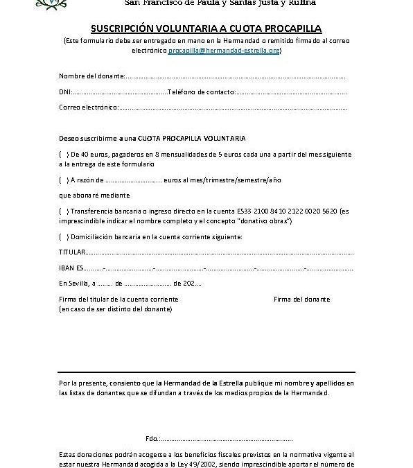 Formulario cuota procapilla voluntaria