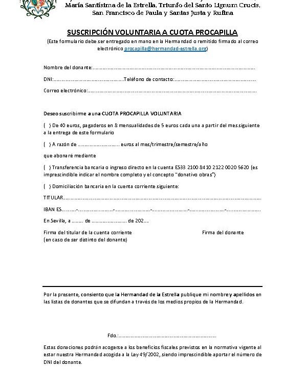 Formulario cuota procapilla voluntaria