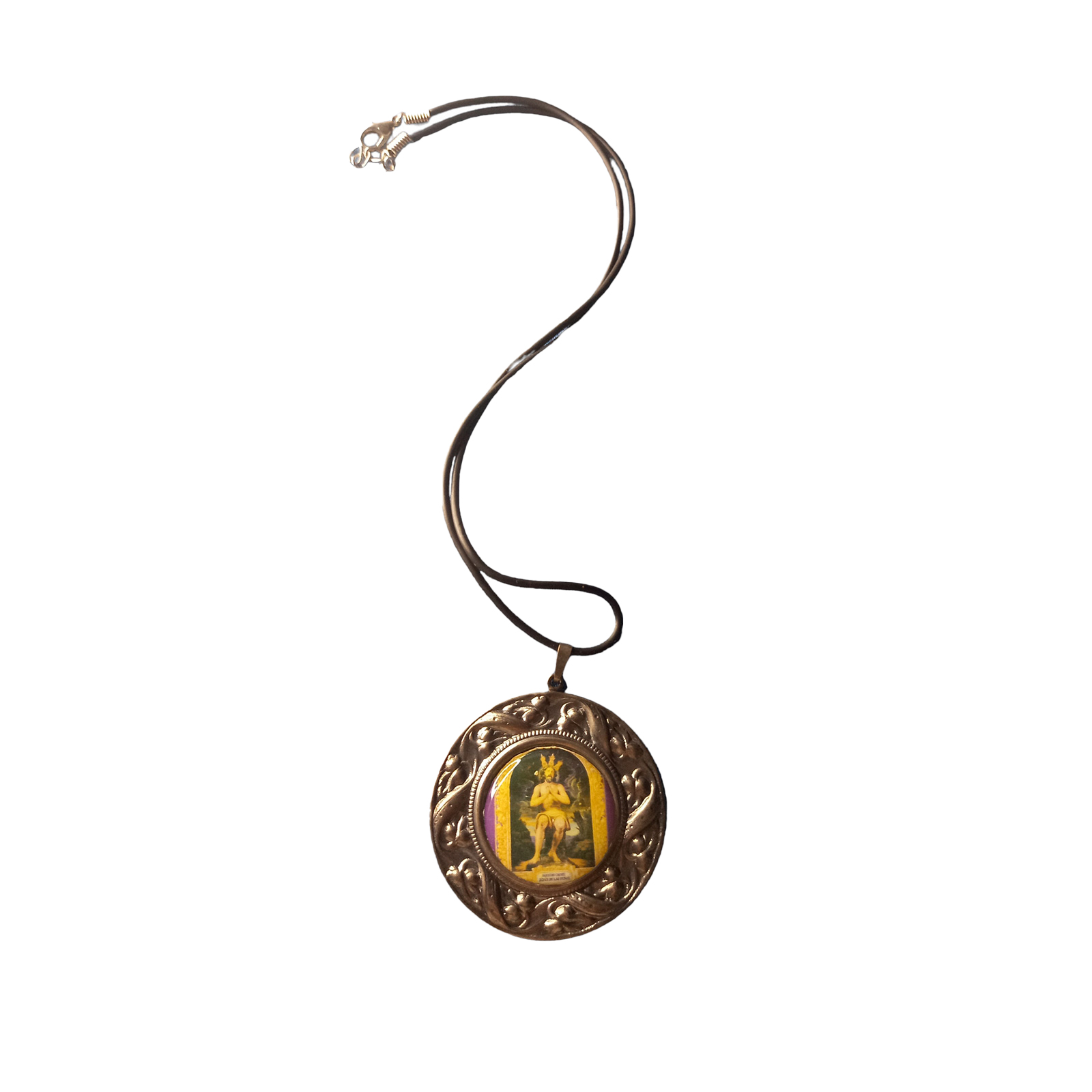 Colgante medallón Cristo y cadena cuero