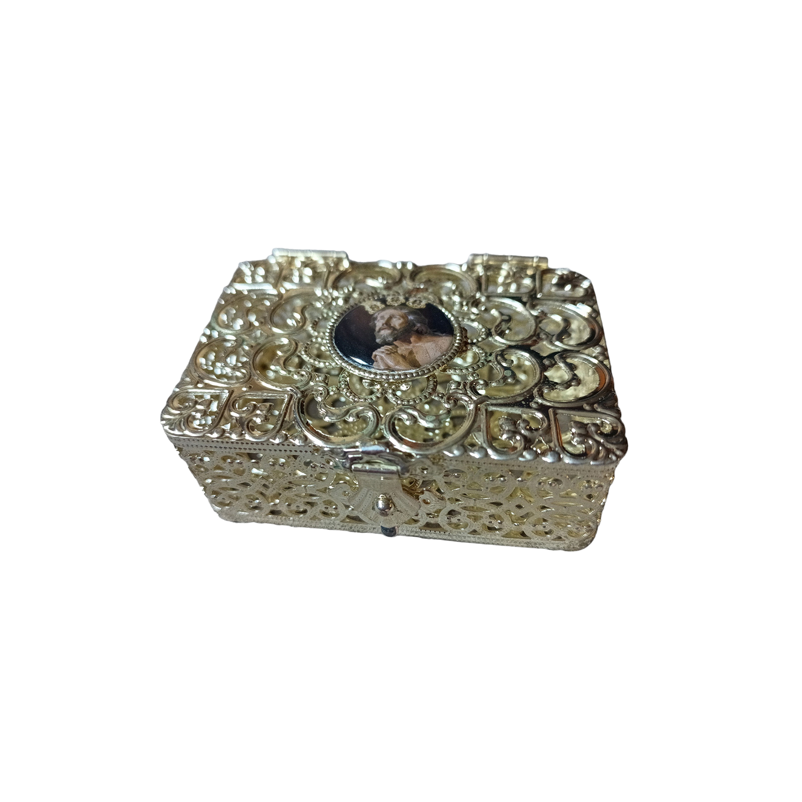 Pastillero metal calado plateado Cristo