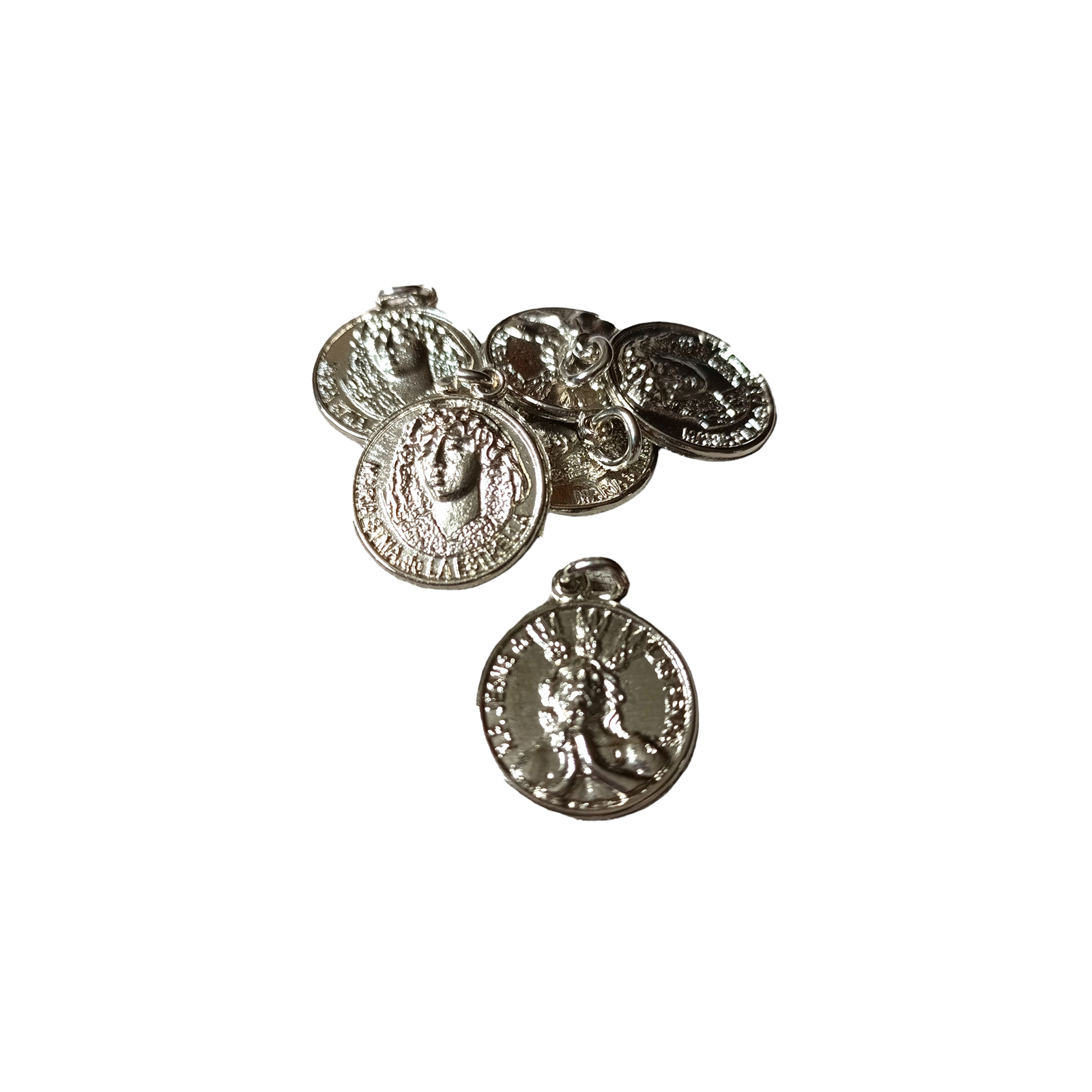 Medallitas nazareno Cristo/Virgen plateadas 20U