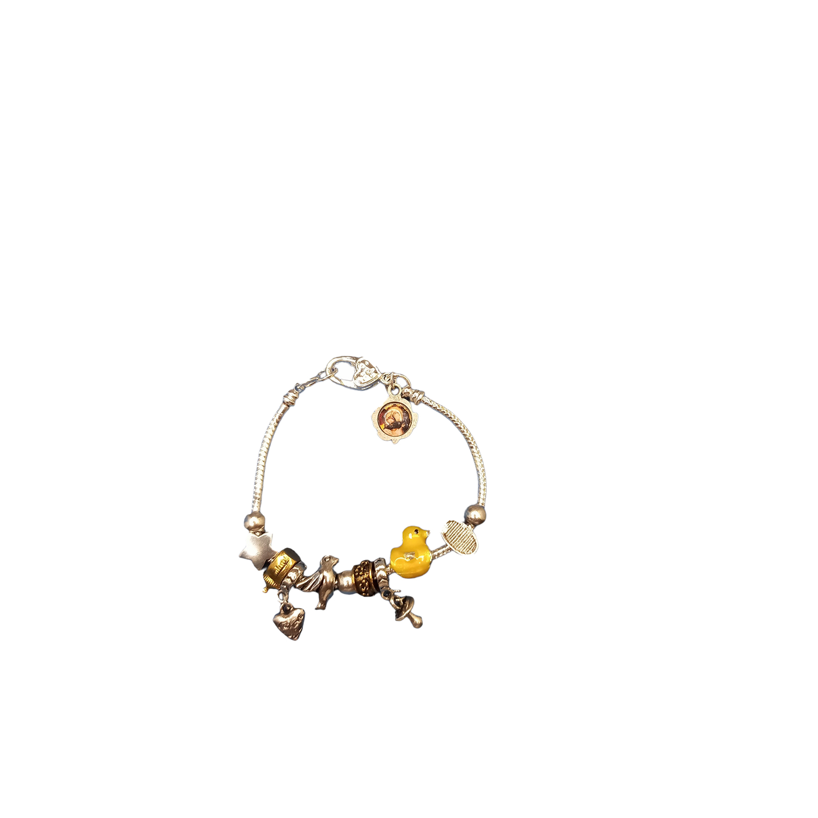 Pulsera accesorios plateada con amarillo