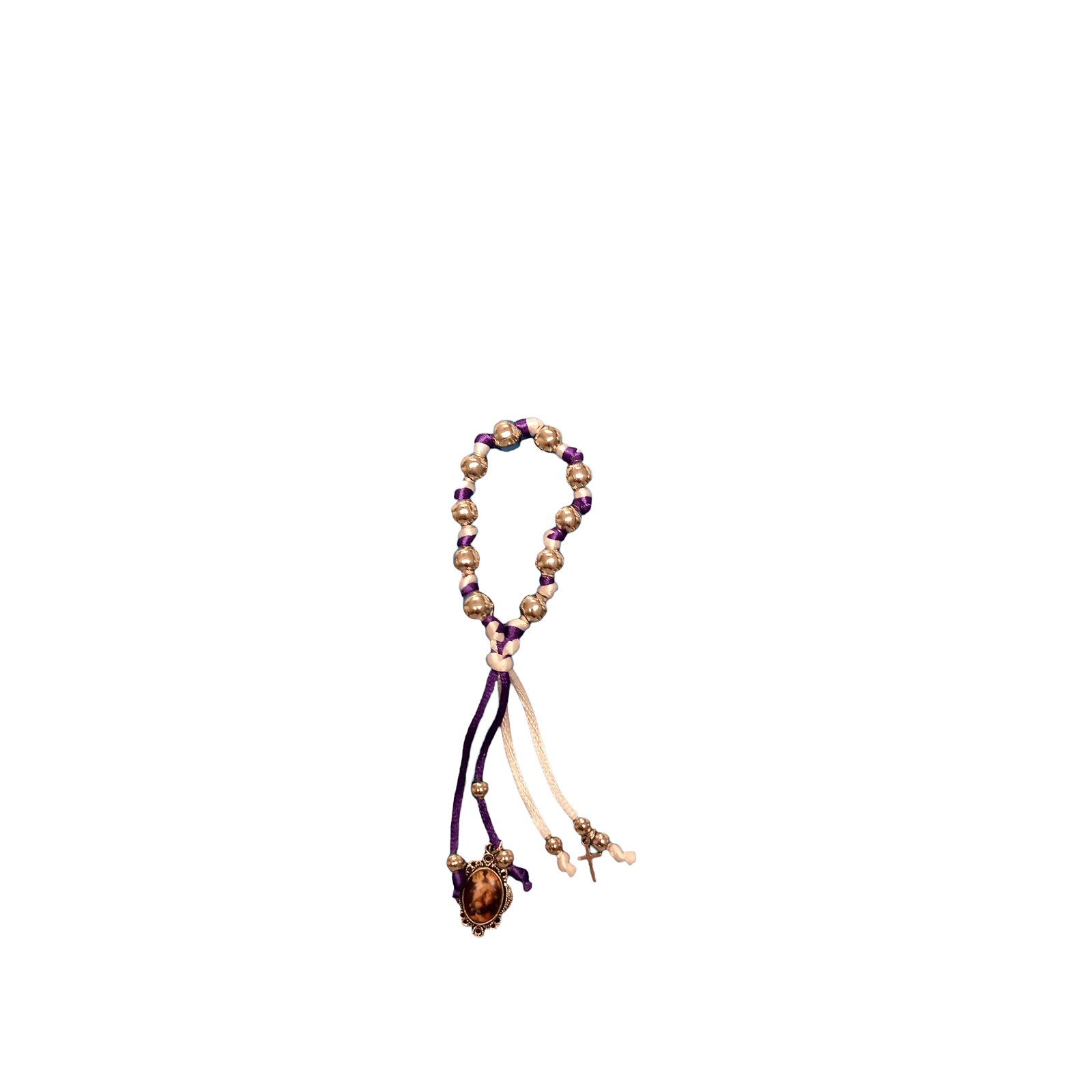Pulsera cordón morado y bolas Cristo