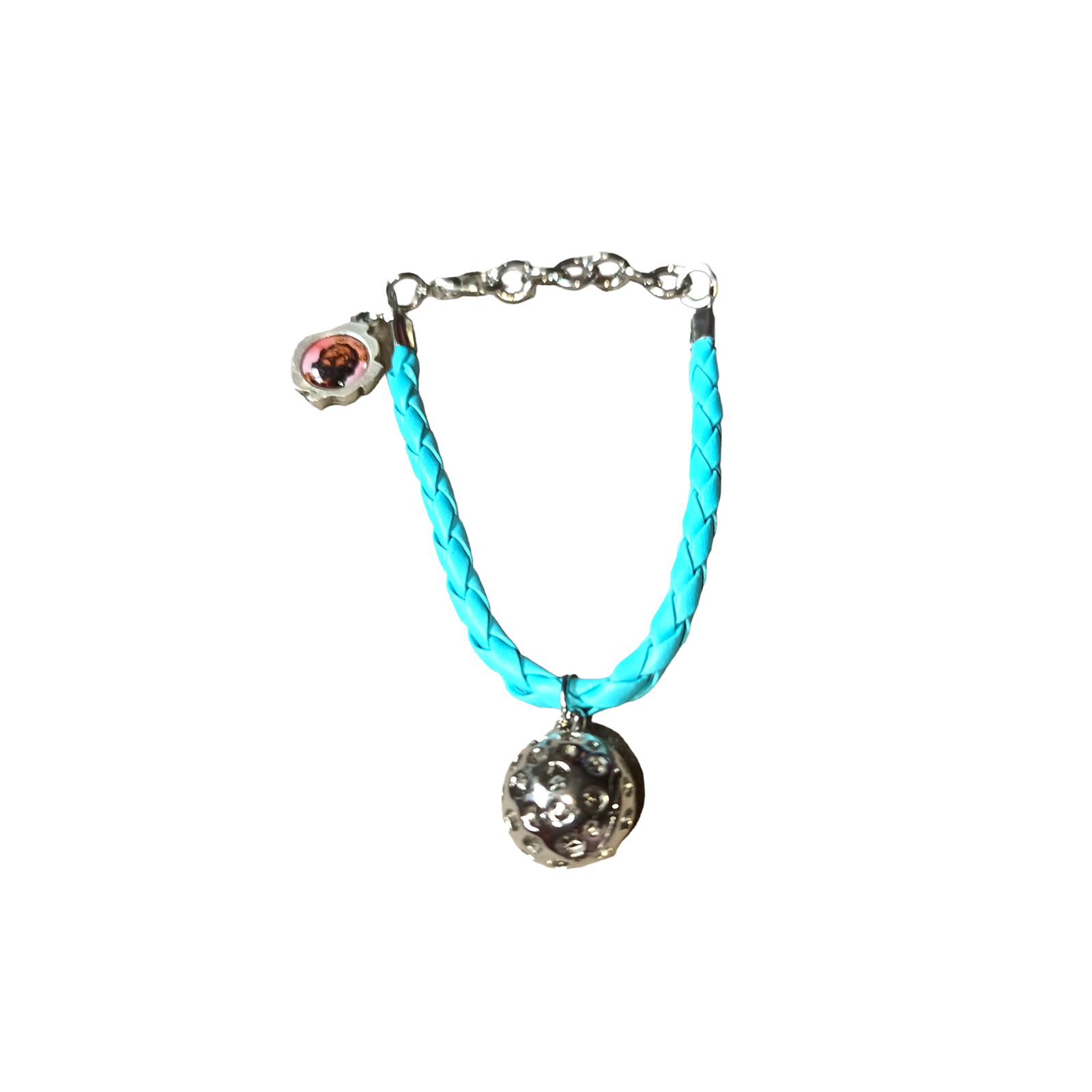 Pulsera trenzada celeste llamador Angel Cristo/Virgen