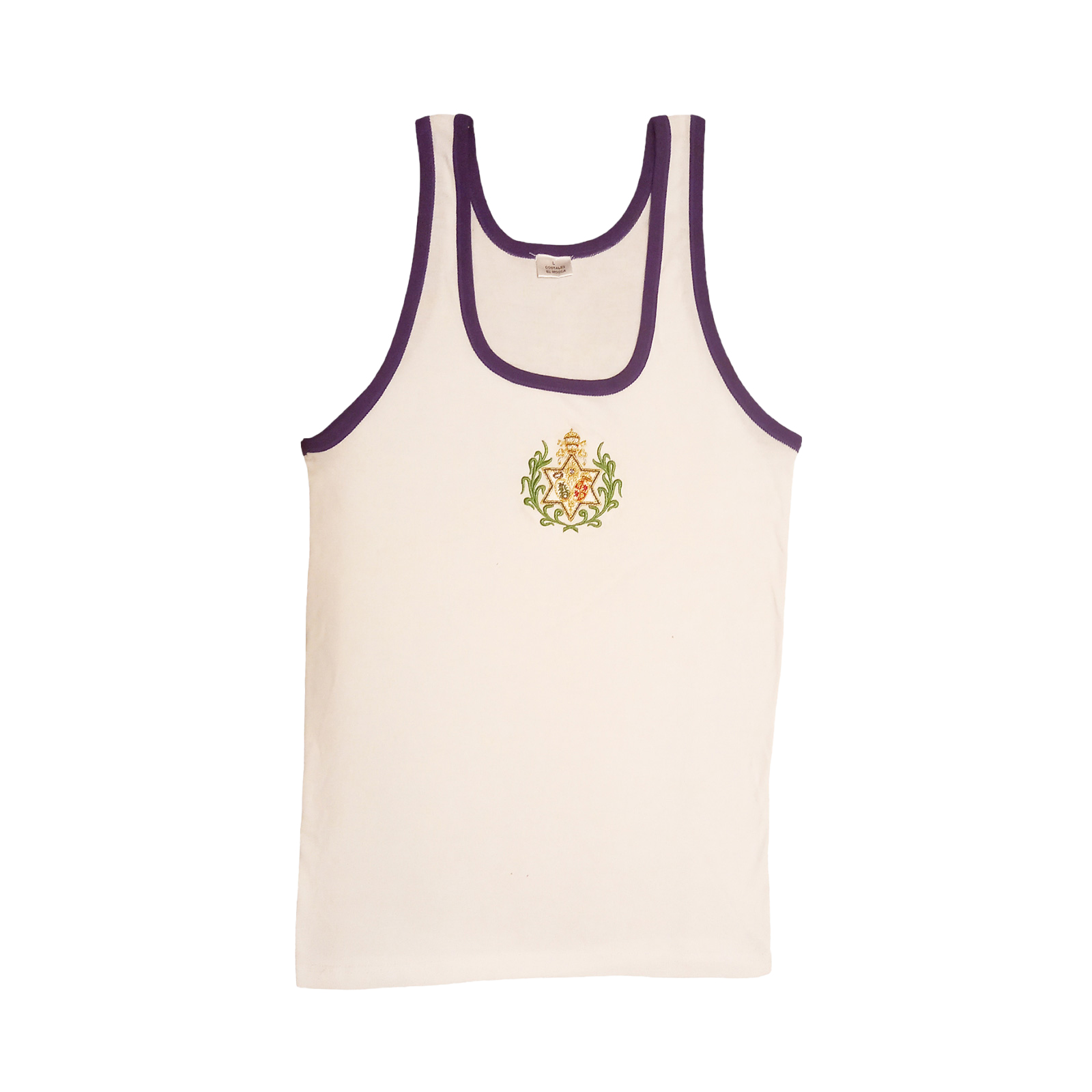 Camiseta costalero tirantas ribete morado Escudo