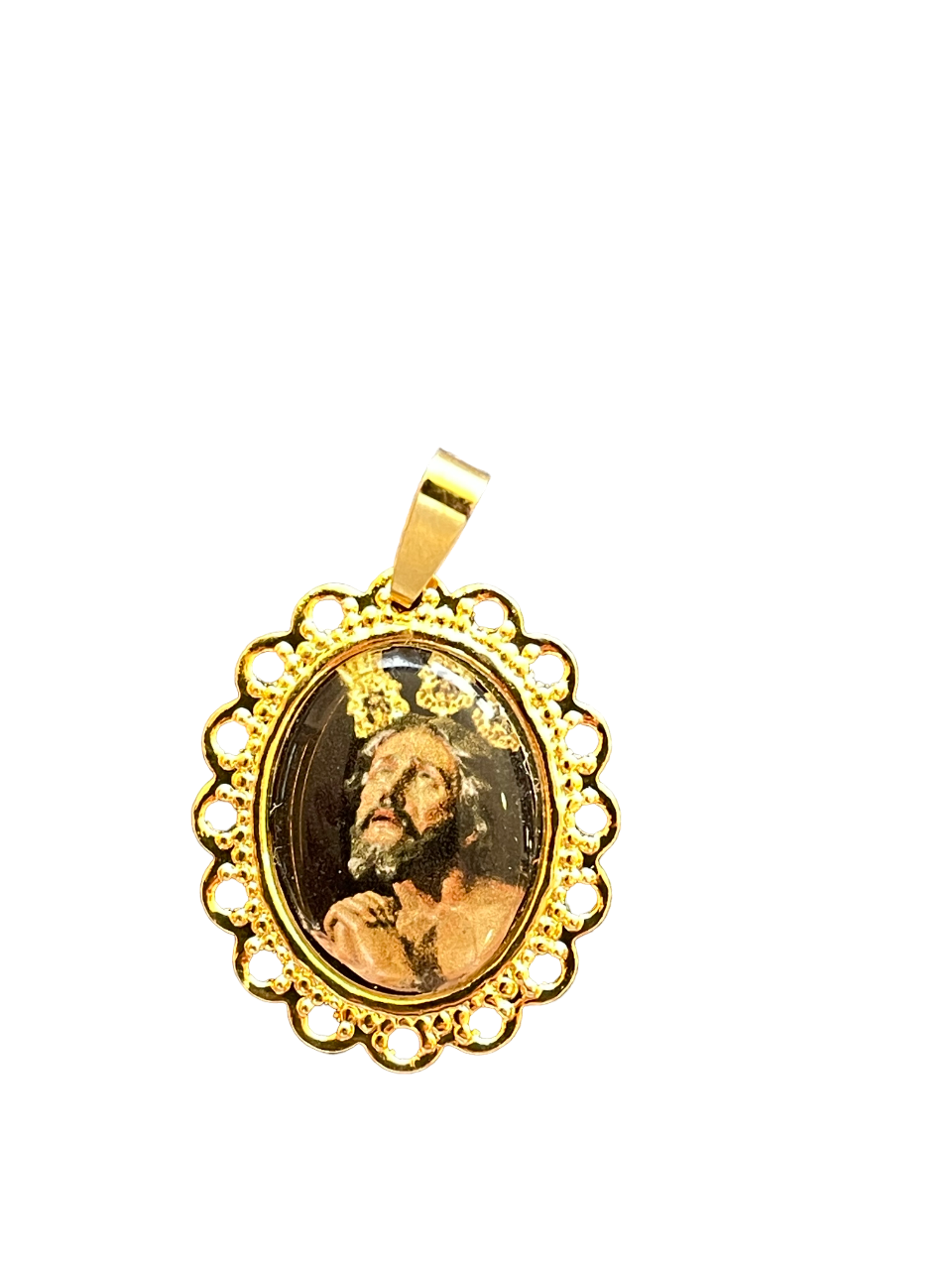 Colgante dorado grande con foto del Cristo