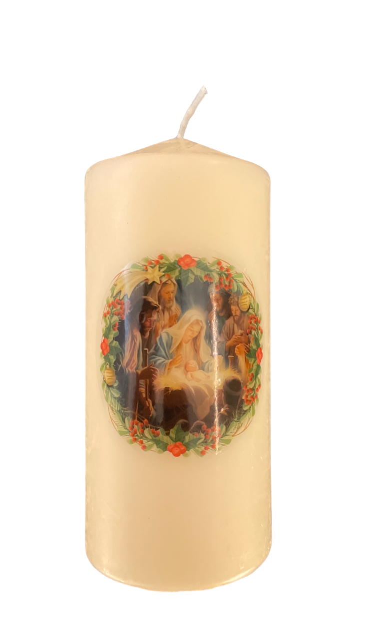 Vela blanca con imagen Navideña de 17x7 mm